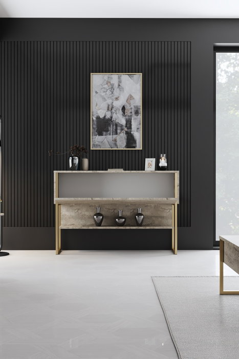 Hanah Home Juego Muebles Sala Travertino y Oro Melamina y Metal